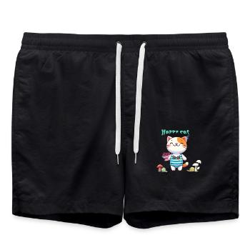Cute cat - Swim Trunks - black - Front - AI Model Male 185 light (185cm)