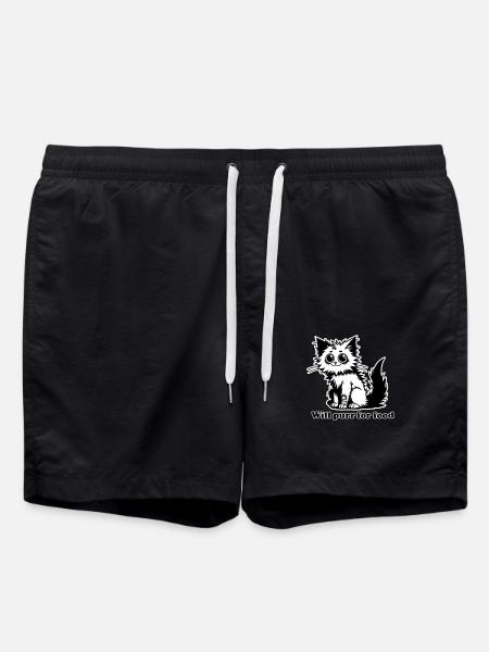 Homeless Cat - Will purr for food design - Swim Trunks - black