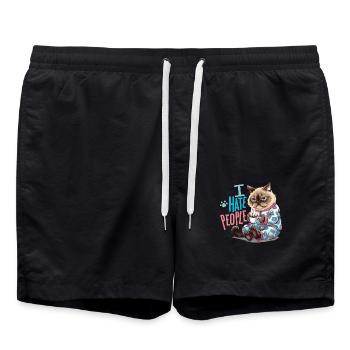 Chat douillet avec du café Humour introverti - Short de bain - noir - Devant - AI Model Male 185 light (185cm)
