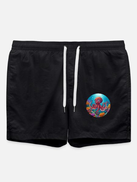 Oktopus in der Koralle - Badeshorts - Schwarz