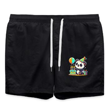 Panda Kid Celebrating Birthday - Badeshorts - Schwarz - Vorne - AI Model Male 185 light (185cm)