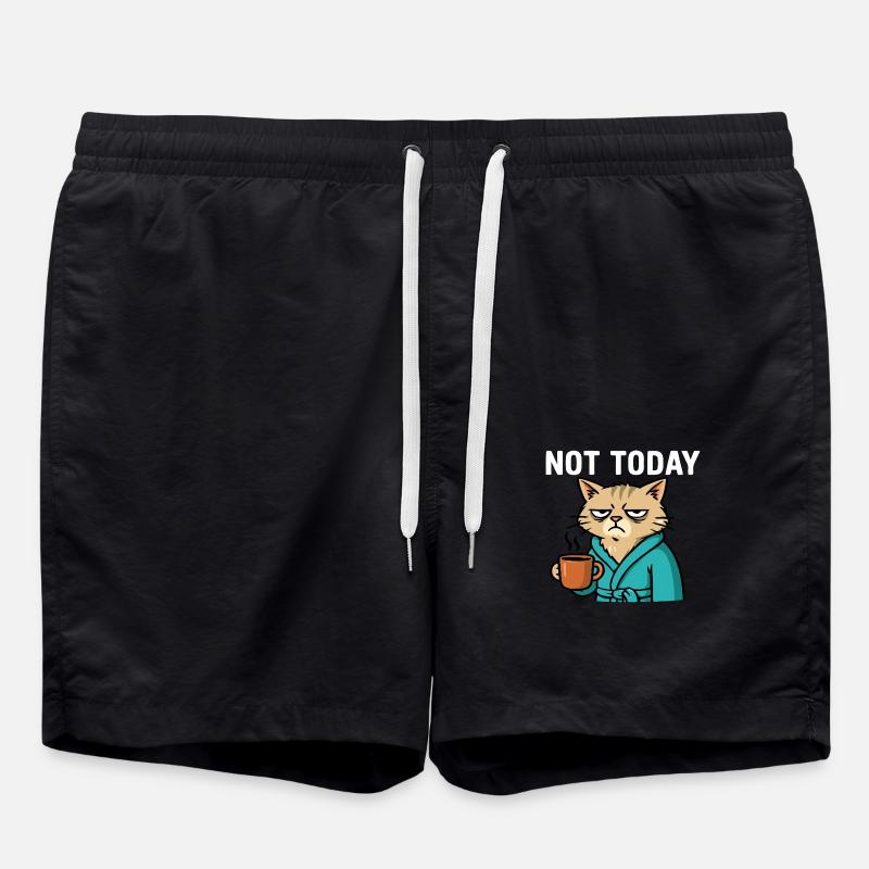 Cat "not today" - Swim Trunks - black