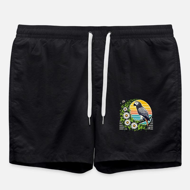 African Grey Parrot - Swim Trunks - black