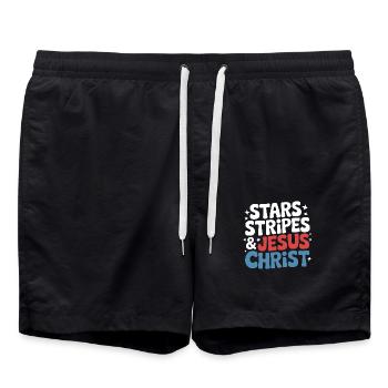 Croyant américain chrétien 4 juillet Jésus - Short de bain - noir - Devant - AI Model Male 185 light (185cm)