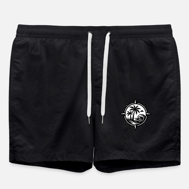 Kompass Palmen Ozean - Badeshorts - Schwarz