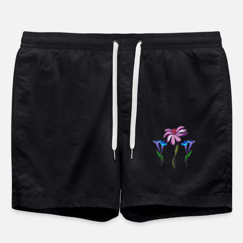 Blumen - Badeshorts - Schwarz