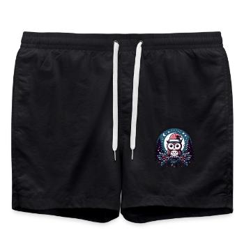 Mignon hibou avec chapeau de Père Noël assis sur une branche - Short de bain - noir - Devant - AI Model Male 185 light (185cm)