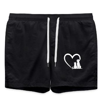 Dog Puppy and Baby Cat Heart, Animal Dog Cat Heart - Short de bain - noir - Devant - AI Model Male 185 light (185cm)