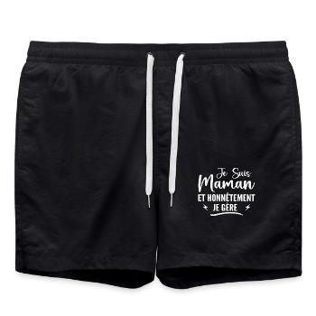 Mama und ehrlich gesagt schaffe ich es - Muttertag - Badeshorts - Schwarz - Vorne - AI Model Male 185 light (185cm)
