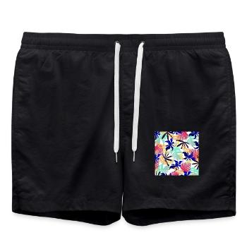 sommerpflanzen, buntes exotisches Pflanzenmuster - Badeshorts - Schwarz - Vorne - AI Model Male 185 light (185cm)