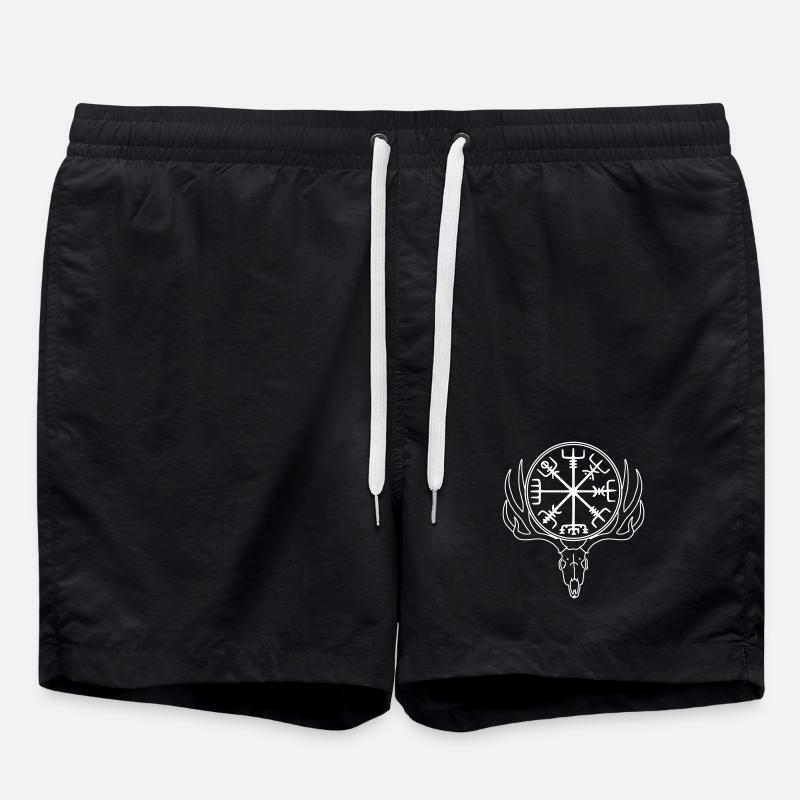 Vegvisir Schädel, Wikingerkompass - Badeshorts - Schwarz
