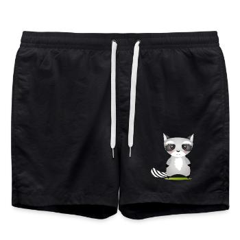 niedlicher Waschbär im Comic Stil, zum lieb haben - Badeshorts - Schwarz - Vorne - AI Model Male 185 light (185cm)