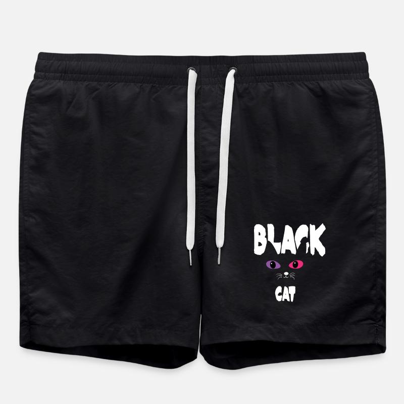 Black White Cat - Swim Trunks - black