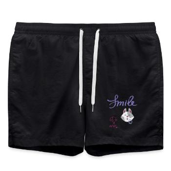 Smile, Lachen, Katze - Badeshorts - Schwarz - Vorne - AI Model Male 185 light (185cm)