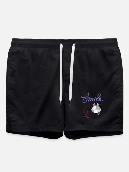 Smile, Laughter, Cat - Swim Trunks - black