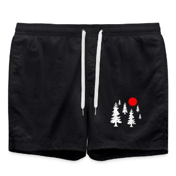 Rote Sonne über weißen Kiefern-Silhouetten - Badeshorts - Schwarz - Vorne - AI Model Male 185 light (185cm)