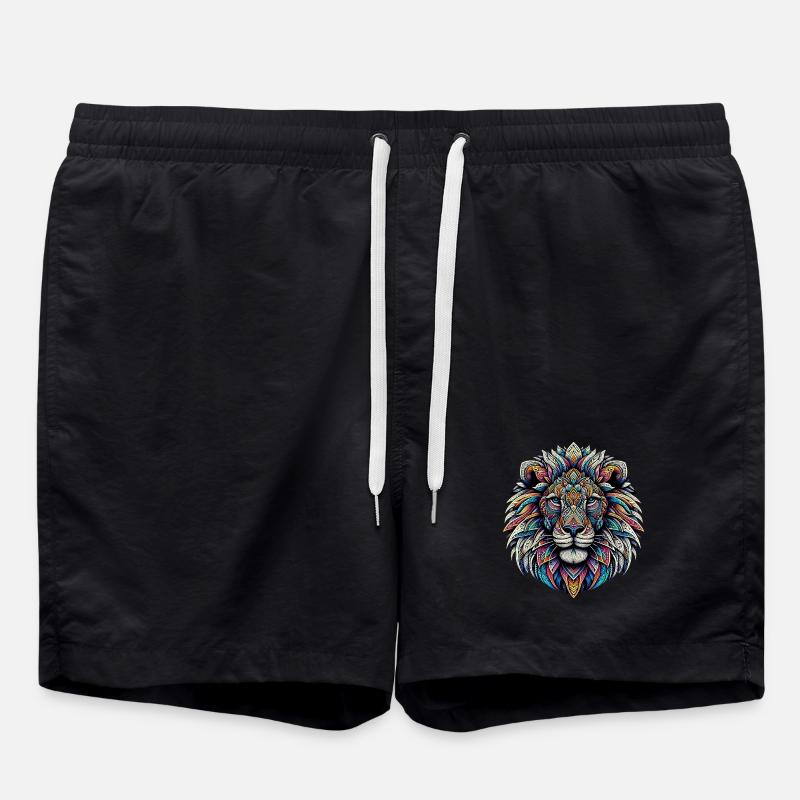 Löwe mit Mandalas verziert - Badeshorts - Schwarz