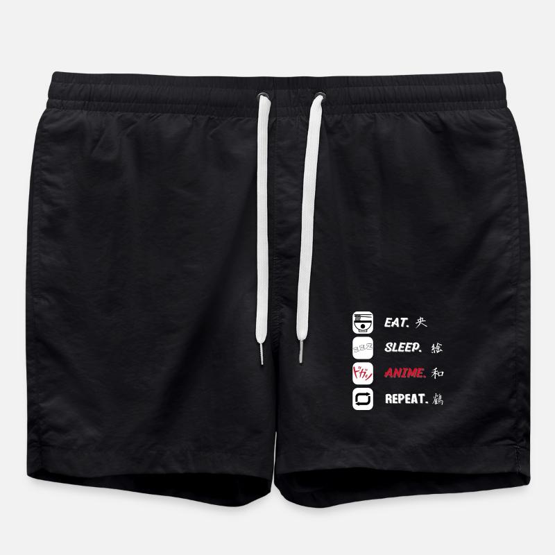 Eat Sleep Anime Repeat - Swim Trunks - black