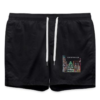 Greifswald, Fachwerk am Fischmarkt, Ostdeutschland - Badeshorts - Schwarz - Vorne - AI Model Male 185 light (185cm)