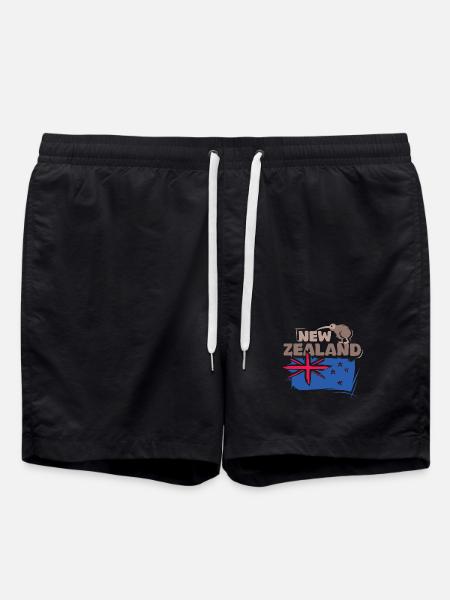 New Zealand Kiwi Illustration Flag Animal Symbol - Swim Trunks - black