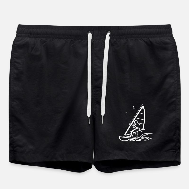 Windsurfing Line Art - Swim Trunks - black