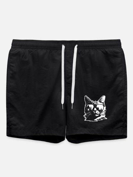 Sunglasses Cat Illustration - Swim Trunks - black
