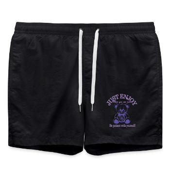 Just Enjoy – Beruhigender Teddybär - Badeshorts - Schwarz - Vorne - AI Model Male 185 light (185cm)