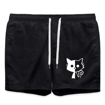 White Kitten Yin and Yang - Swim Trunks - black - Front - AI Model Male 185 light (185cm)