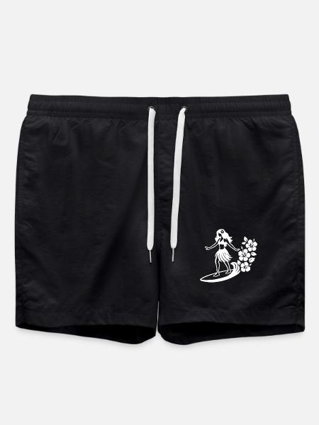 Fille hawaïenne avec motif d’hibiscus - Short de bain - noir
