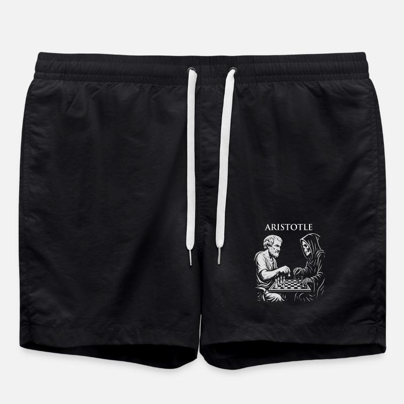 Aristotle and Grim Raper Chess Illustration - Swim Trunks - black