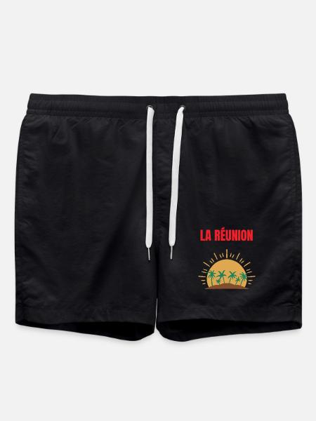 Reunion Island Sun and Palm Trees T-shirt - Swim Trunks - black