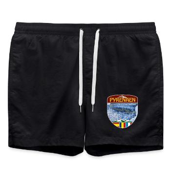 Pyrenäen 2026 | DE | Sticker - Badeshorts - Schwarz - Vorne - AI Model Male 185 light (185cm)