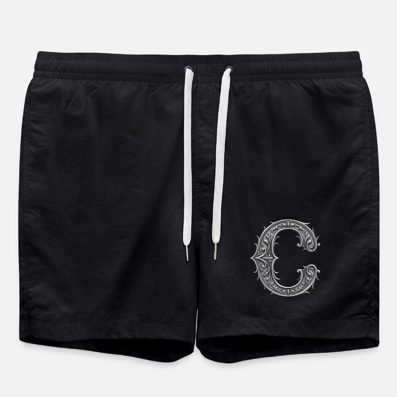 der Buchstabe C Silber Metallic Ornament - Badeshorts - Schwarz