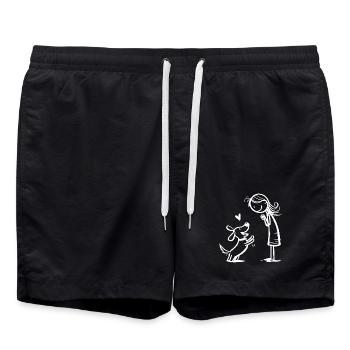Warm friendship between man and dog - Swim Trunks - black - Front - AI Model Male 185 light (185cm)