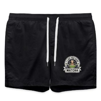 Matcha Tee Spruch Grüner Tee Like You Very Matcha - Badeshorts - Schwarz - Vorne - AI Model Male 185 light (185cm)