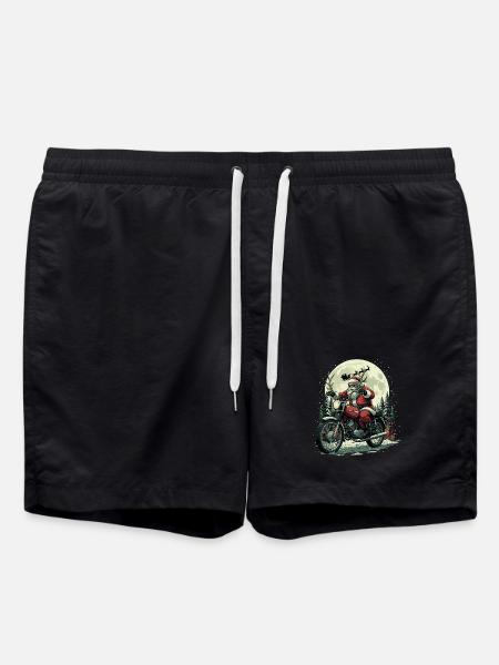 Lustiger Biker Weihnachtsmann Motorrad - Badeshorts - Schwarz