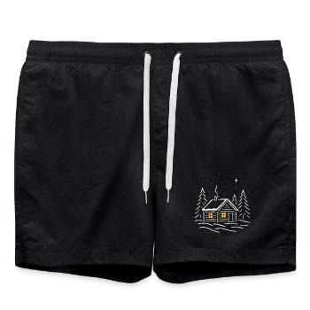 Snowy cabin by the light of the stars - Swim Trunks - black - Front - AI Model Male 185 light (185cm)