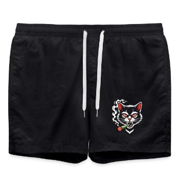 Angry cat with joint - Swim Trunks - black - Front - AI Model Male 185 light (185cm)