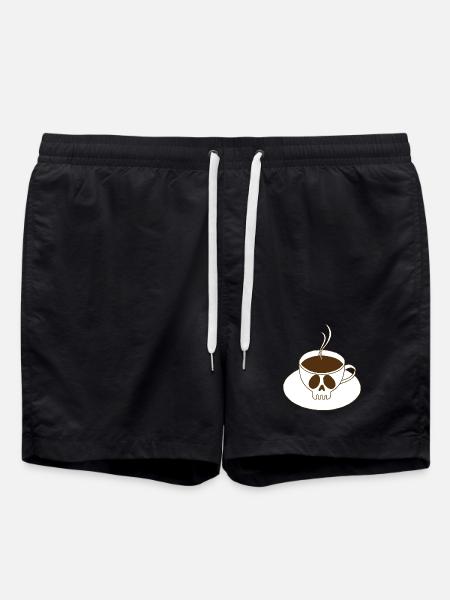Skull and Coffee Cup - Swim Trunks - black