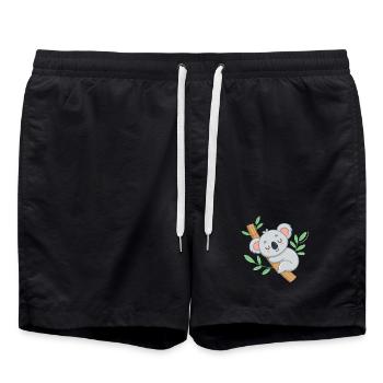 Dreamy Koala on Tropical Branch - Swim Trunks - black - Front - AI Model Male 185 light (185cm)