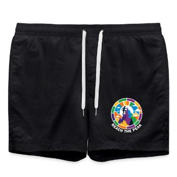 Gipfel Bergsteiger Alpin Pop Kunst Trekking Motiv - Badeshorts - Schwarz - Vorne - AI Model Male 185 light (185cm)