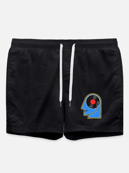 Blue Vinyl Album DJ Head - Swim Trunks - black