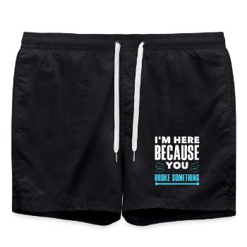 Ich bin hier weil du was kaputt gemacht hast - Badeshorts - Schwarz - Vorne - AI Model Male 185 light (185cm)