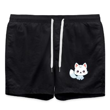 Kawaii White Pastel Fox - Swim Trunks - black - Front - AI Model Male 185 light (185cm)