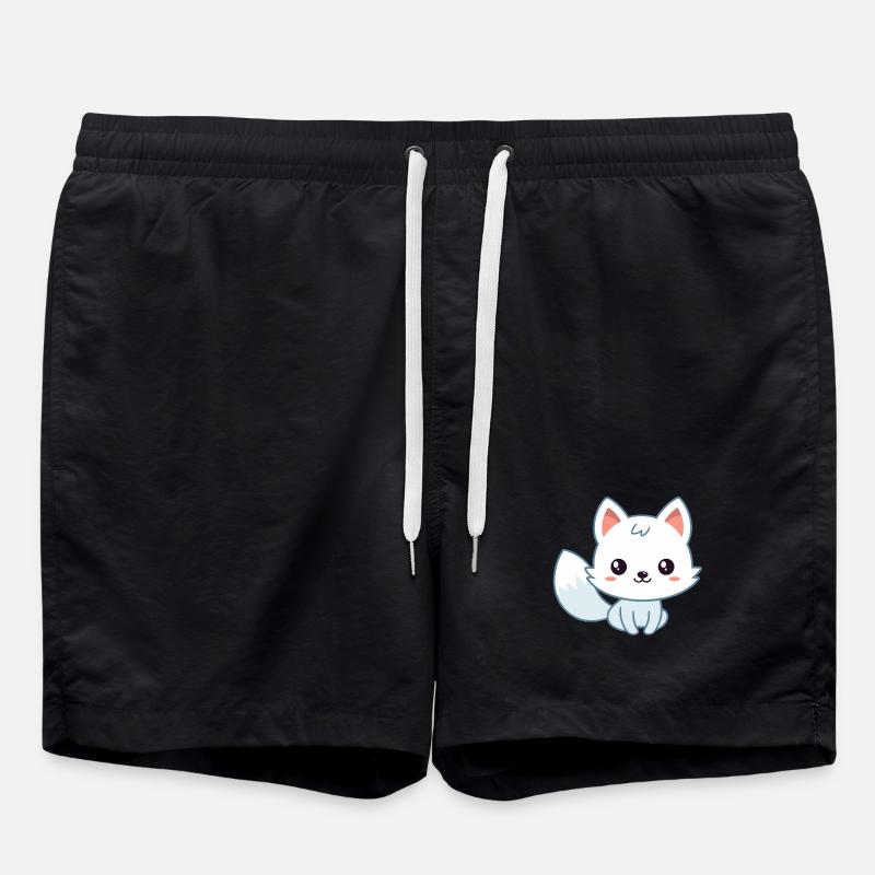 Kawaii White Pastel Fox - Swim Trunks - black