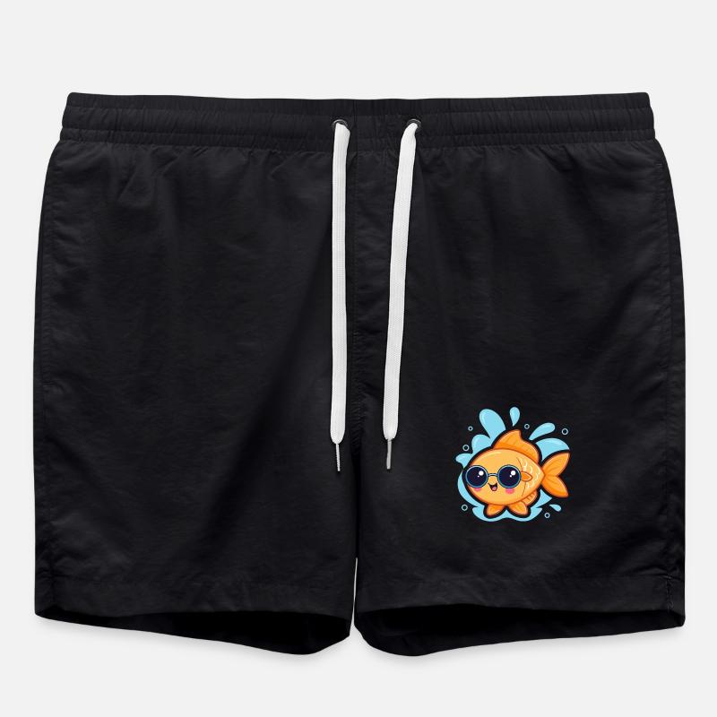 Hipster Goldfish with Round Glasses - Swim Trunks - black