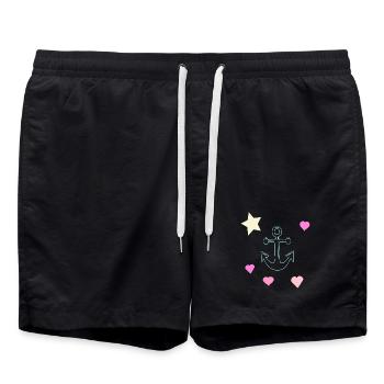 Pastellanker Doodle mit Herzen und Stern - Badeshorts - Schwarz - Vorne - AI Model Male 185 light (185cm)