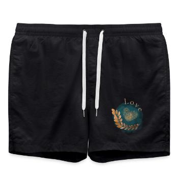 Love Heart Fingerprint Design - Swim Trunks - black - Front - AI Model Male 185 light (185cm)