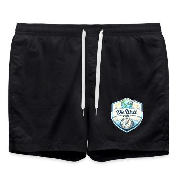 Die Welt ruft Reisepatch - Badeshorts - Schwarz - Vorne - AI Model Male 185 light (185cm)