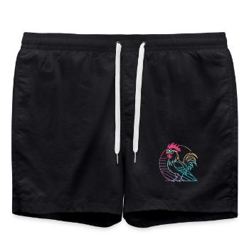 Coq neon rétro avec lunettes - Short de bain - noir - Devant - AI Model Male 185 light (185cm)